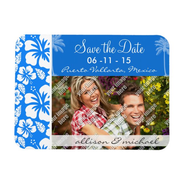 sommartid Handflatan; Azure Blue Tropical Hibiscus Magnet (Horisontell)