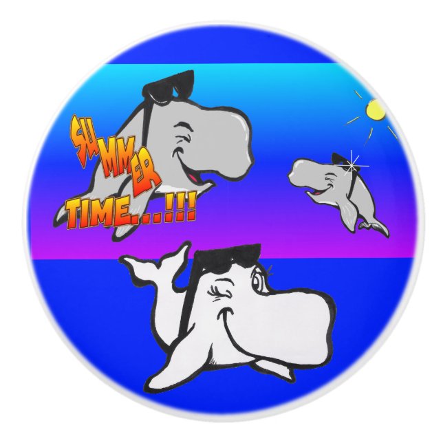 Sommartid, valar, Tecknad, keramisk pull Knopp (Framsidan)