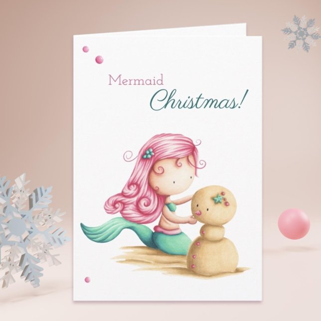 Sommartomte på mermaid-stranden kort (Cute summer mermaid Christmas card by Kinda Cute by Patricia Alvarez)