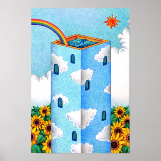 Sommartorn täckt av en blå himmel. poster