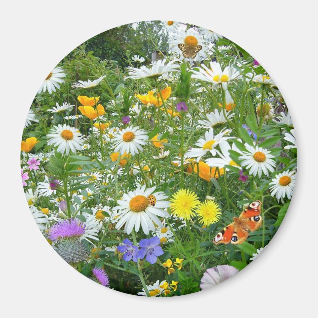 Sommarträdgård Rund Magnet (Framsidan)