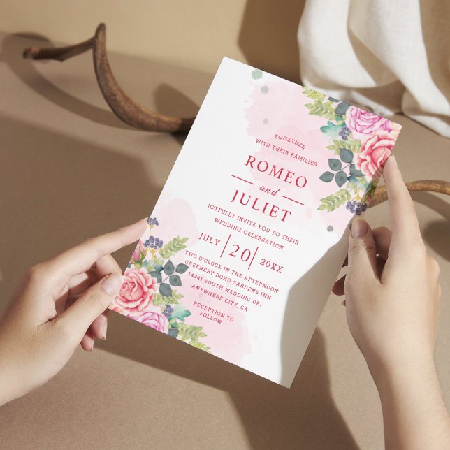  Sommarträdgård Vattenfärg Blommig Bröllopsinbjuda Inbjudningar (Skapare uppladdad)