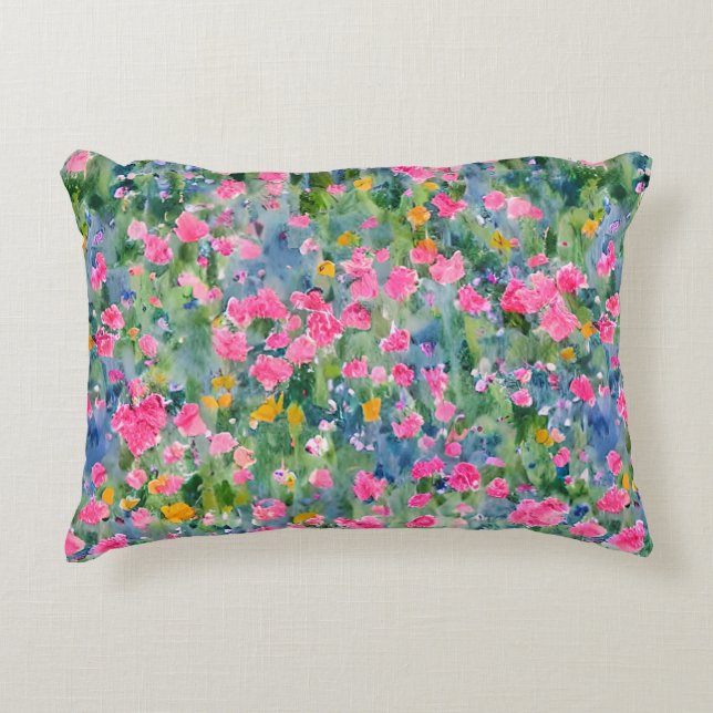 Sommartrender för blomsterträdgård av vattenfärg f prydnadskudde (Framsidan)