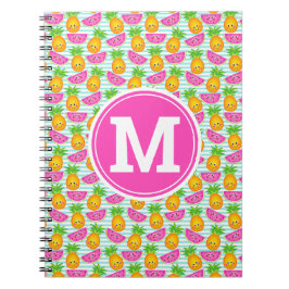 Sommartropisk ananas och vattenmelon Monogram Anteckningsbok