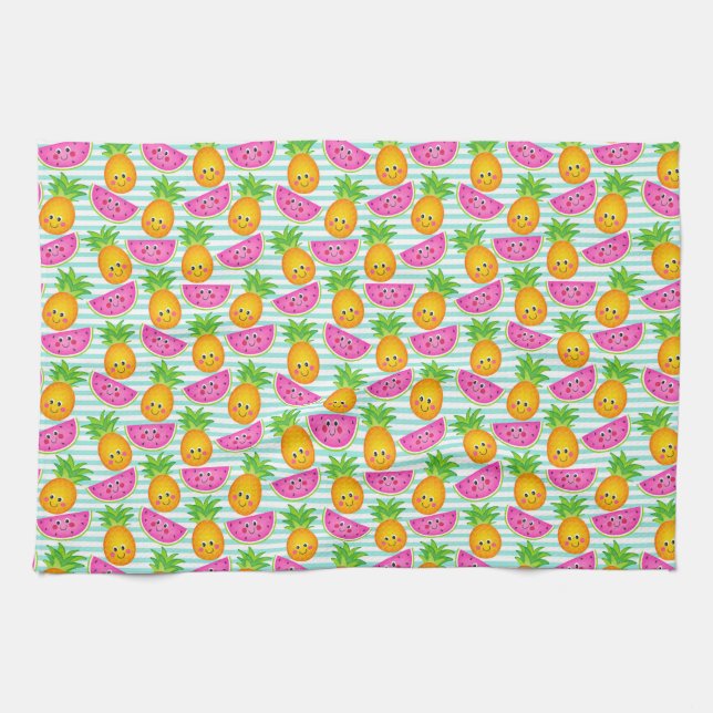 Sommartropisk ananas och vattenmelon Mönster Kökshandduk (Horisontell)
