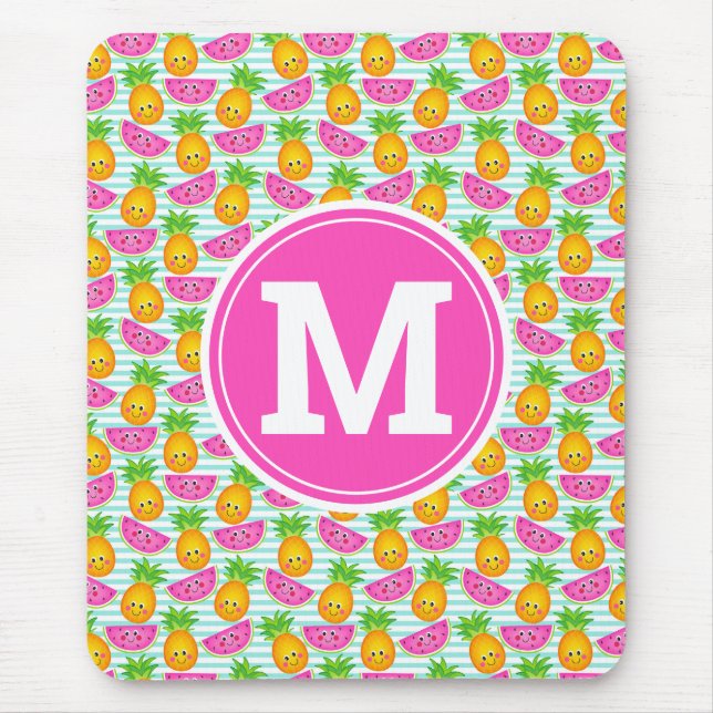 Sommartropisk ananas & vattenmelonmonogram musmatta (Framsidan)