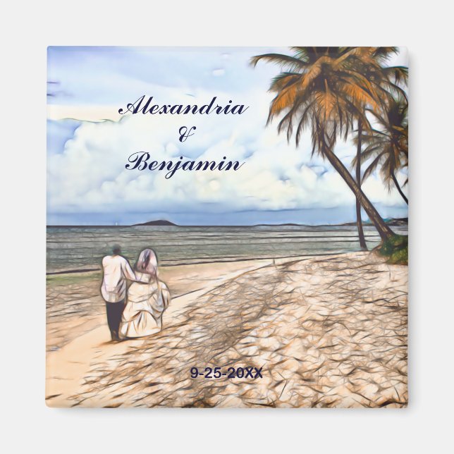 Sommartropisk Beach Wedding Watercolor-Anpassnings Magnet (Framsidan)
