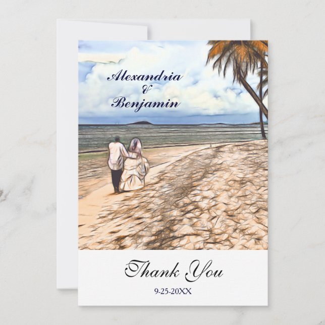 Sommartropisk Beach Wedding Watercolor-Anpassnings Tack Kort (Framsida)