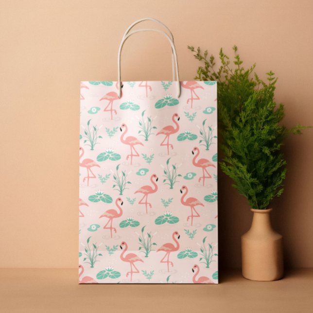 Sommartropisk Flamingo-pastellrosa (Summer tropical Flamingo pastel pink Medium Gift Bag)