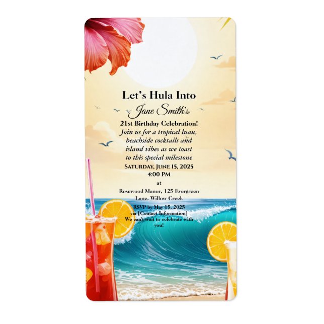 Sommartropisk Luau Strandfest 21-årsfirande Fraktsedel (Framsidan)