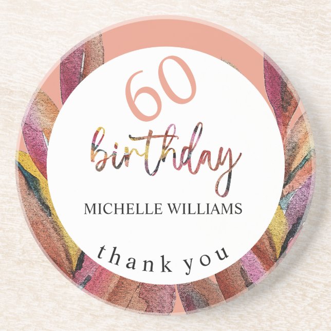 Sommartropisk Rosa Blommigt Feathers Watercolor Underlägg (Framsidan)