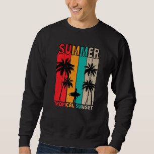 Sommartropisk solnedgång Surfa i Retro Stil Premiu Lång Ärmad Tröja