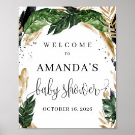 Sommartropiska blad guld baby shower välkommen poster