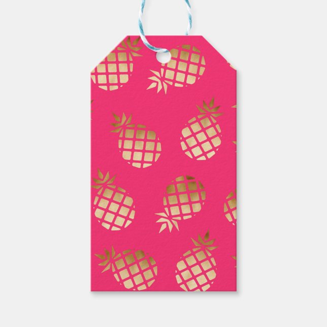Sommartropiska guld och rosa ananas mönster presentetikett (Framsidan)