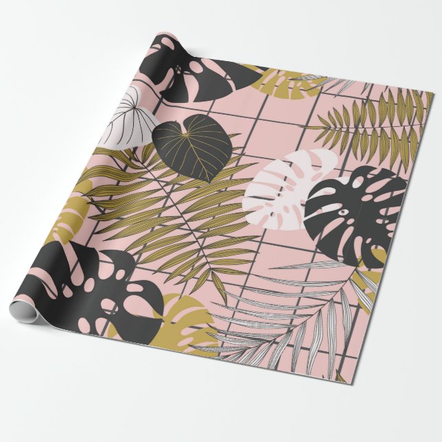 Sommartropiska handflatan löv mönster presentpapper (Utrullad)