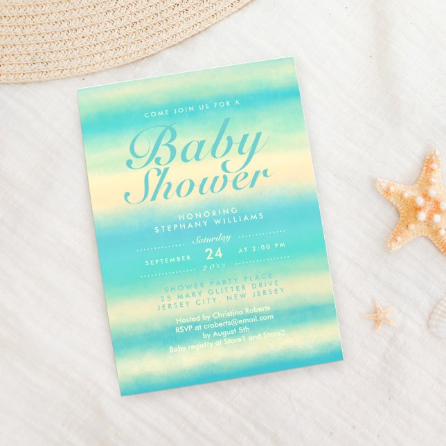 Sommarturkos Beach Neutralt Baby Shower Inbjudan (Skapare uppladdad)