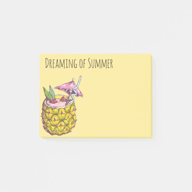 Sommarvaccinering Ananas Drink Umbrella Slappna av Post-it Block (Framsida)