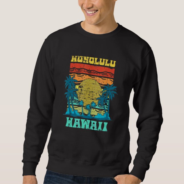 Sommarvakation Honolulu Aloha Handflatan Träd Suns Lång Ärmad Tröja (Framsida)