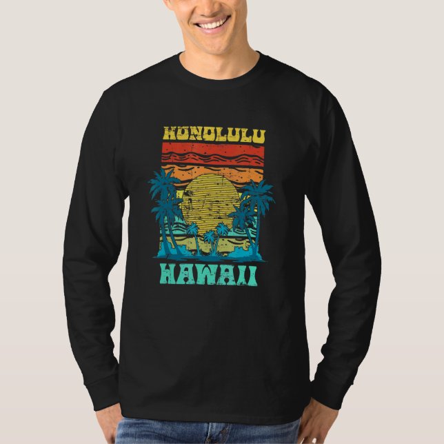 Sommarvakation Honolulu Aloha Handflatan Träd Suns T Shirt (Framsida)