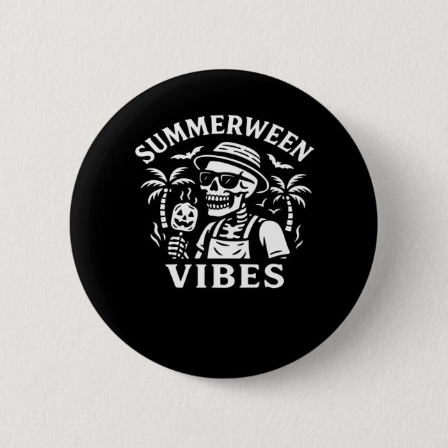 Sommarvakation Summerween Vibes Skeleton Hallowee Knapp (Framsida)