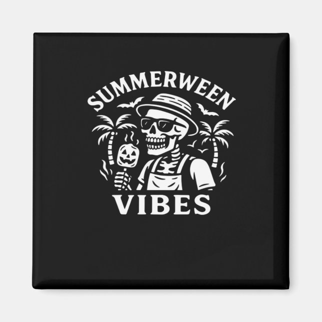 Sommarvakation Summerween Vibes Skeleton Hallowee Magnet (Framsidan)