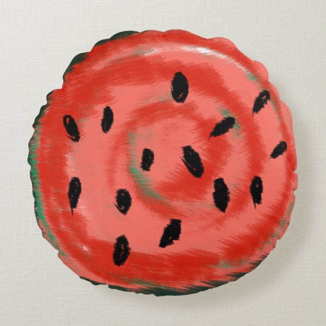 Sommarvattenmelon Abstrakt Söt Tie Dye Rund Kudde (Framsidan)