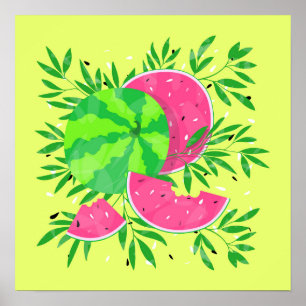 Sommarvattenmelon Grenar Ljust Tropiskt Affisch