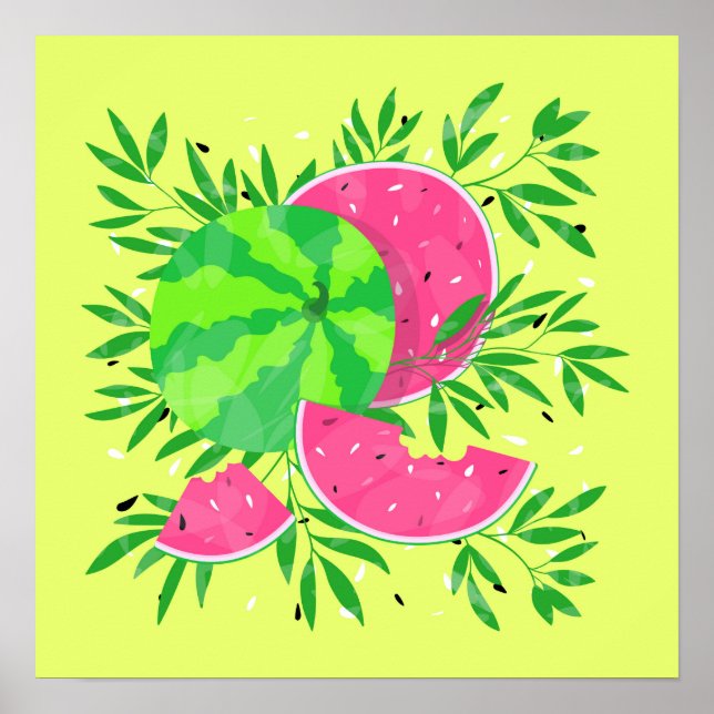 Sommarvattenmelon Grenar Ljust Tropiskt Affisch (Framsidan)