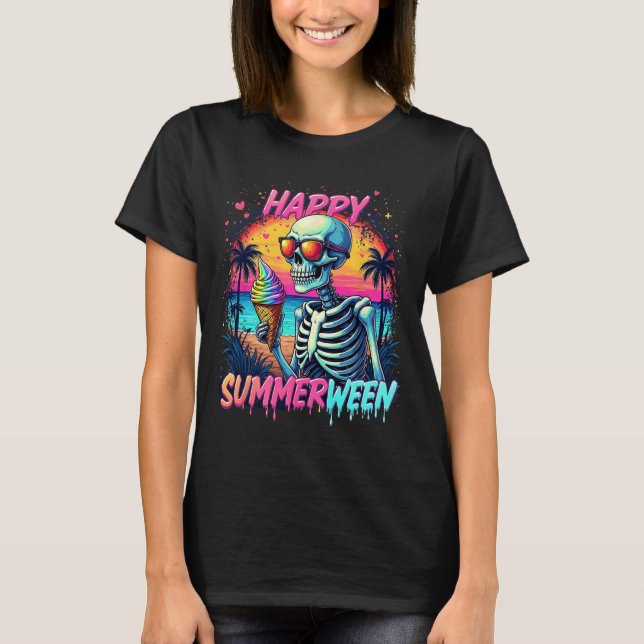 Sommarvattenmelon Jack-o-lantern Glad Sommarhallow T Shirt (Framsida)