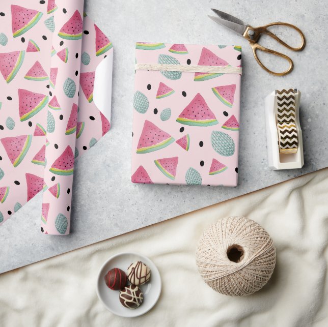 Sommarvattenmelonmönster Vattenfärg Handmålad Presentpapper (Hantverk)