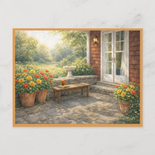 Sommarveranda Orange-Gula Rosor Akvarellkonst Vykort