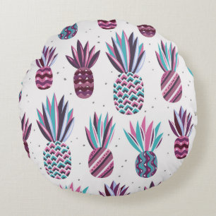 Sommarvibes: ananas Mönster, färgade prickar Rund Kudde