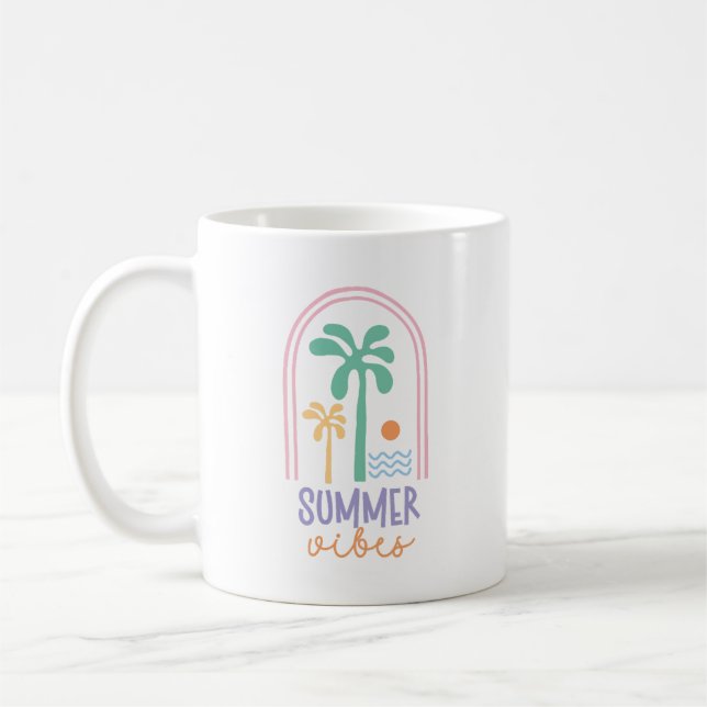 Sommarvibes och Handflatan träd Retro Minimalist Kaffemugg (Vänster)