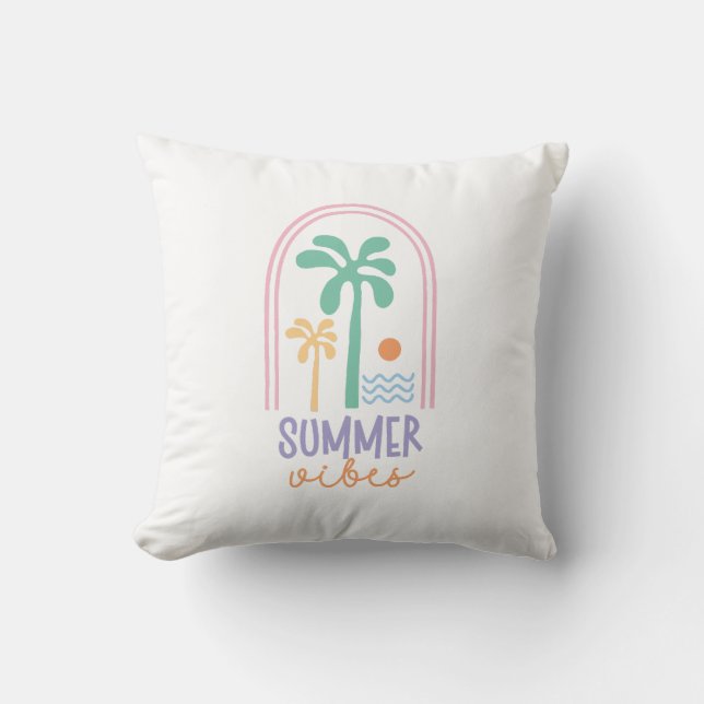 Sommarvibes och Handflatan träd Retro Minimalist Kudde (Framsida)