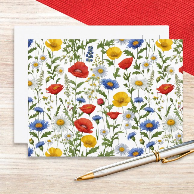 Sommarvilda Blommor Färgrik Blomma Vykort (A postcard with colorful summer wildflowers design. Ideal for nature lovers and fans of floral style)