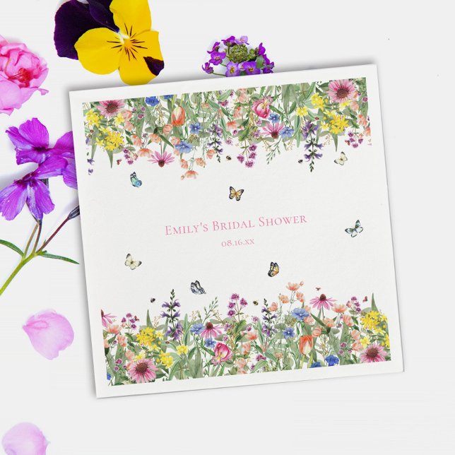 Sommarvilda Blommor & Fjärilar Bröllopsdusch Pappersservett (Skapare uppladdad)