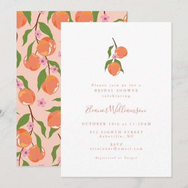 SommarVintage Peach Fruit Boho Möhippa Inbjudningar (Fram/baksida)