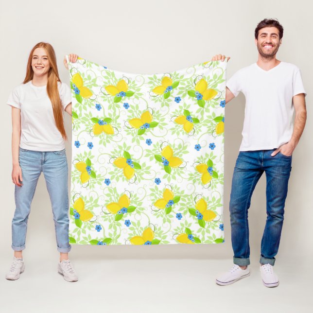 Sommarvit och gul citroner blommönster fleecefilt (På plats)