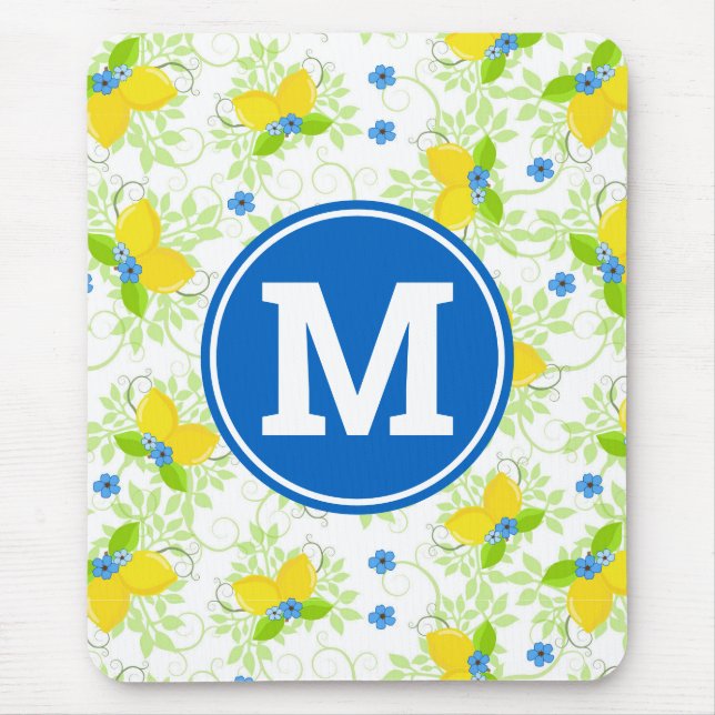 Sommarvit och gula citroner blommönster musmatta (Framsidan)