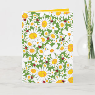 Sommarvita Daisy och röda ladybugs Whimsical Kort