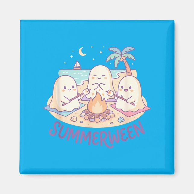 Sommarween konst spök marskmallows stek strand magnet (Framsidan)