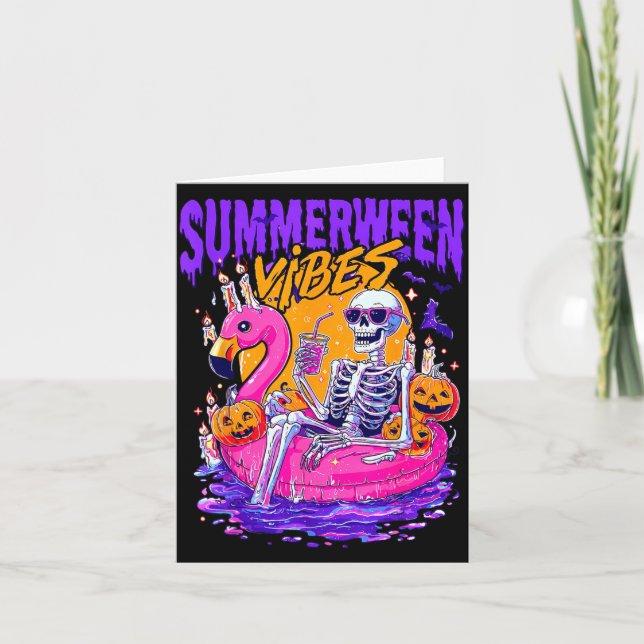 Sommarween Roliga Skelett Halloween Flytande Pool Kort (Framsida)