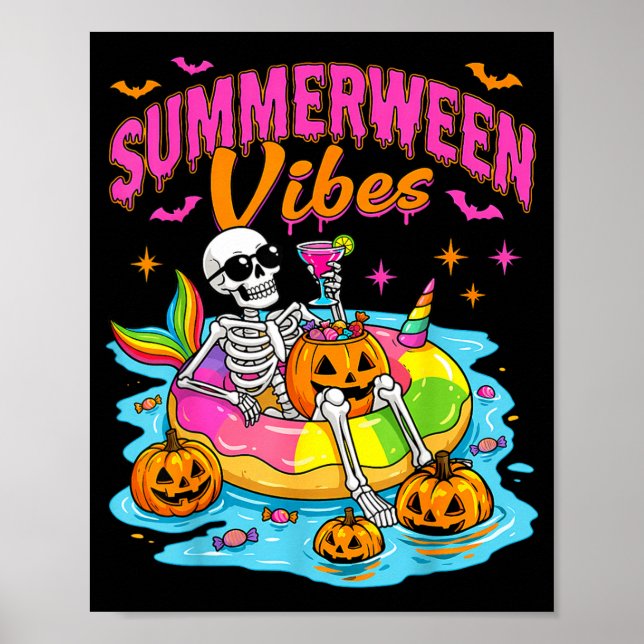 Sommarween roliga skelett Halloween flytande pool Poster (Framsidan)
