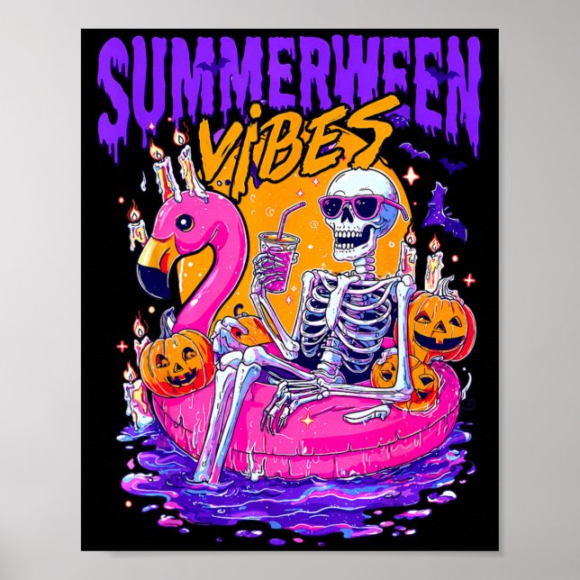 Sommarween Roliga Skelett Halloween Flytande Pool Poster (Framsidan)