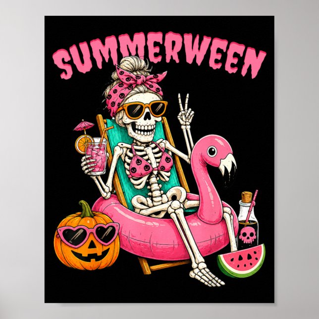 Sommarween Rollig Tjej Skelett Coquette Leopard Poster (Framsidan)