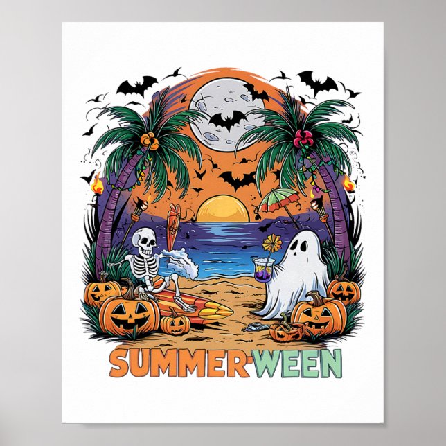 Sommarween Skelett Strandfest Halloween Känsla  Poster (Framsidan)