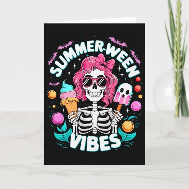 Sommarween stämning skelett spöklik semester Hallo Kort (Framsida)