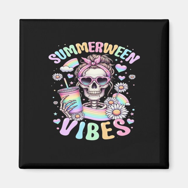 Sommarween stämningar Söt skelett tjej sommar hall Magnet (Framsidan)