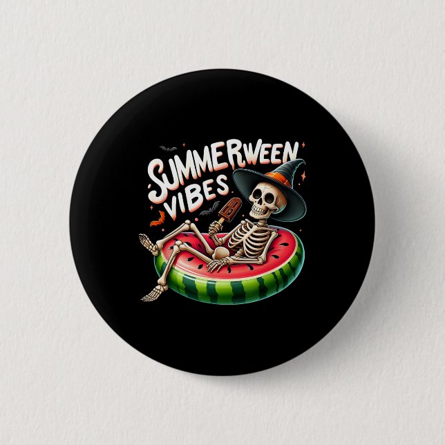 Sommarween-vibbar Kuslig Skelett Halloween Strand Knapp (Framsida)