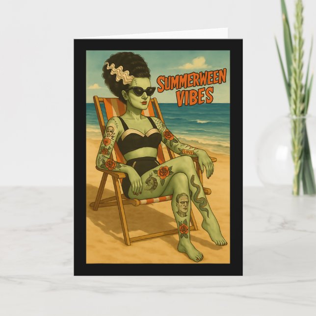 Sommarween-vibbar Retro Beach gotisk stil t-shirt  Kort (Framsida)